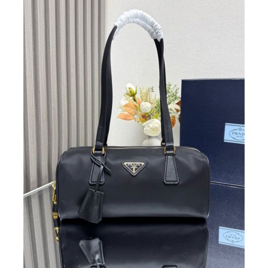 Replica Prada Re-Nylon Medium Top-handle Bag With Padlock 1BB127 Black Fake