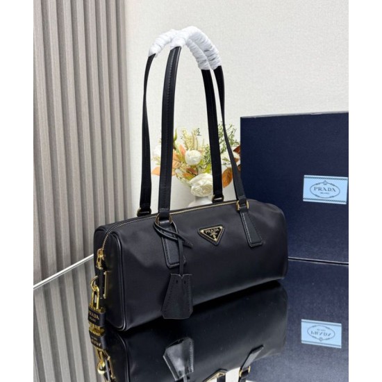 Replica Prada Re-Nylon Medium Top-handle Bag With Padlock 1BB127 Black Fake