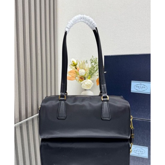 Replica Prada Re-Nylon Medium Top-handle Bag With Padlock 1BB127 Black Fake