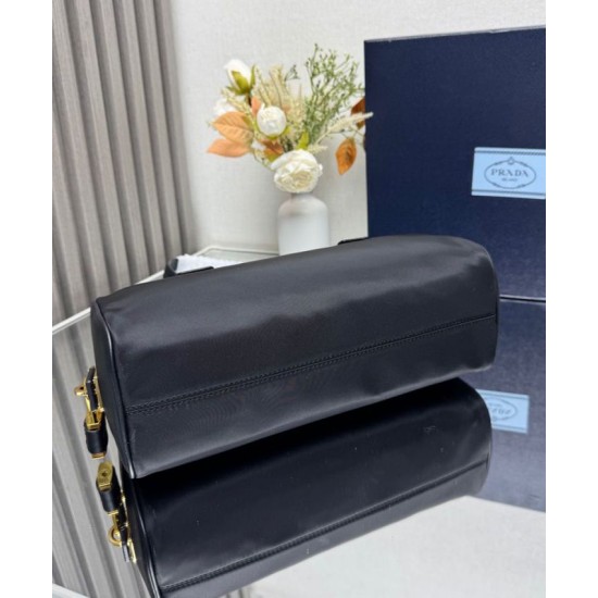 Replica Prada Re-Nylon Medium Top-handle Bag With Padlock 1BB127 Black Fake
