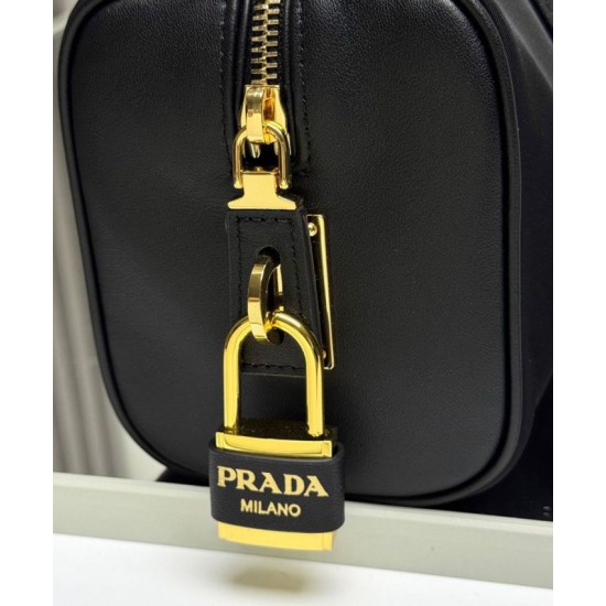 Replica Prada Re-Nylon Medium Top-handle Bag With Padlock 1BB127 Black Fake