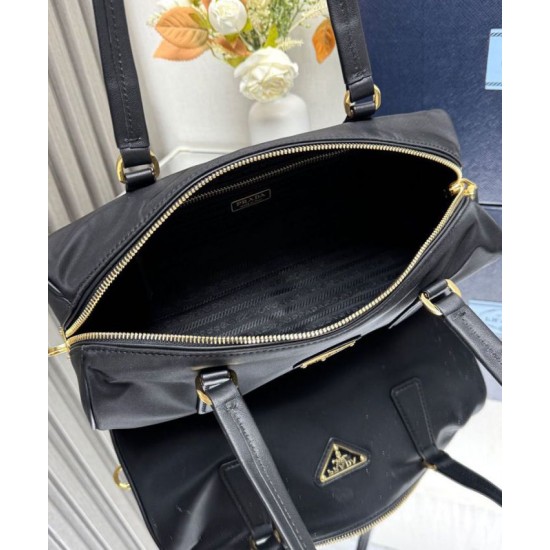 Replica Prada Re-Nylon Medium Top-handle Bag With Padlock 1BB127 Black Fake
