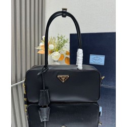 Replica Prada Re-Nylon Small Top-handle Bag With Padlock 1BB133 Black Fake