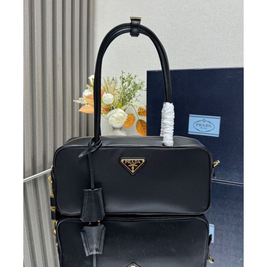 Replica Prada Re-Nylon Small Top-handle Bag With Padlock 1BB133 Black Fake