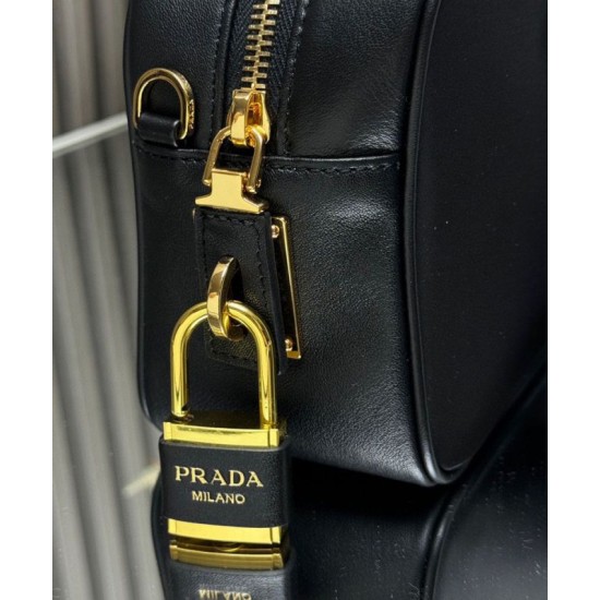Replica Prada Re-Nylon Small Top-handle Bag With Padlock 1BB133 Black Fake