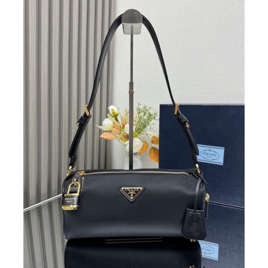 Replica Prada Medium Re-Nylon houlder Bag With Padlock 1BC233 Black Fake