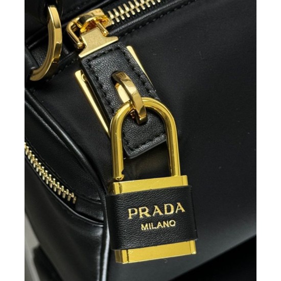 Replica Prada Medium Re-Nylon houlder Bag With Padlock 1BC233 Black Fake