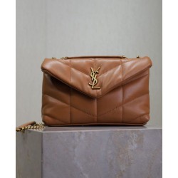 Replica YSL Saint Laurent Toy Puffer Bag Lambskin Coffee Fake