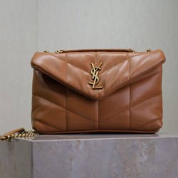 Replica YSL Saint Laurent Toy Puffer Bag Lambskin Coffee Fake