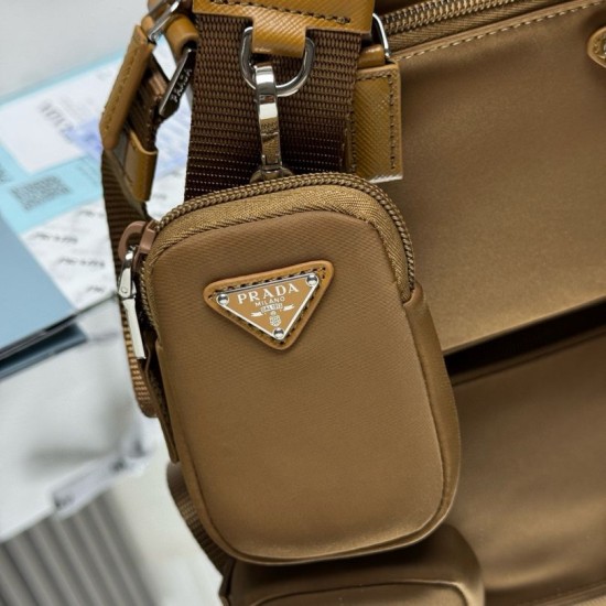 Knockoff Prada Re-Nylon 1BC167 Shoulder Bag Brown Replica Clone