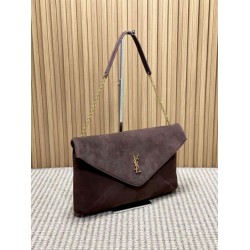 Knockoff YSL Saint Laurent Cassandre Large Envelope Bag with Chain Brown Suede Replica Clone