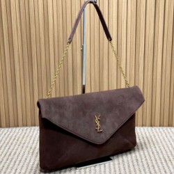 Replica YSL Saint Laurent Cassandre Large Envelope Bag with Chain Brown Suede Fake Cheap Knockoff YSL Saint Laurent Cassandre Large Envelope Bag with Chain Brown Suede Replica Clone