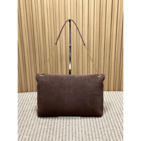 Knockoff YSL Saint Laurent Cassandre Large Envelope Bag with Chain Brown Suede Replica Clone