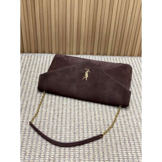 Knockoff YSL Saint Laurent Cassandre Large Envelope Bag with Chain Brown Suede Replica Clone