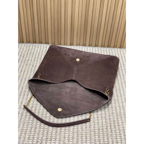 Knockoff YSL Saint Laurent Cassandre Large Envelope Bag with Chain Brown Suede Replica Clone