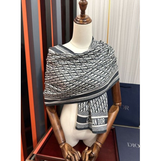 Knockoff Dior Oblique Cashmere Blend Scarf Navy Blue 65 x 185 Replica Clone