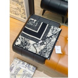 Knockoff Dior Toile de Jouy Sauvage Silk and Cashmere Twill Square Scarf Black 140 x 140 Replica Clone