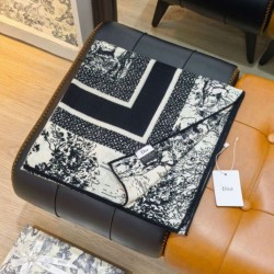 Knockoff Dior Toile de Jouy Sauvage Silk and Cashmere Twill Square Scarf Black 140 x 140 Replica Clone