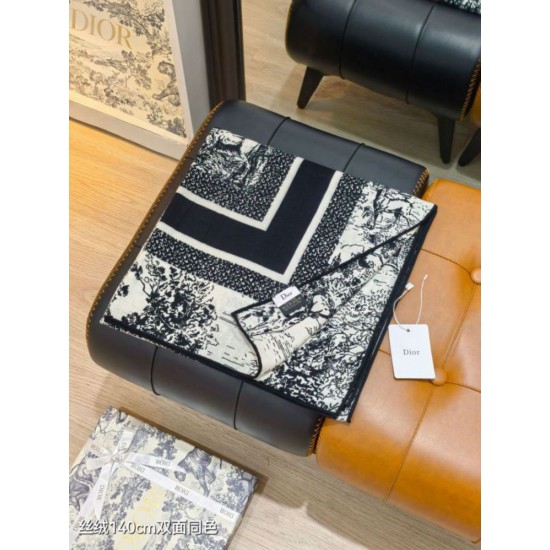 Knockoff Dior Toile de Jouy Sauvage Silk and Cashmere Twill Square Scarf Black 140 x 140 Replica Clone
