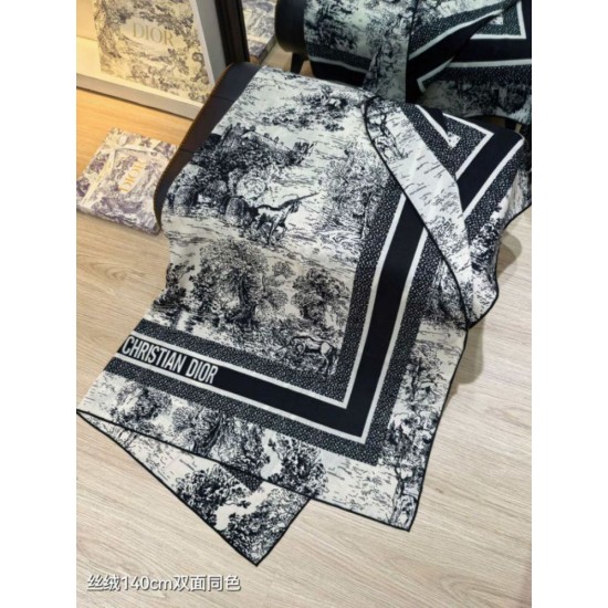 Knockoff Dior Toile de Jouy Sauvage Silk and Cashmere Twill Square Scarf Black 140 x 140 Replica Clone