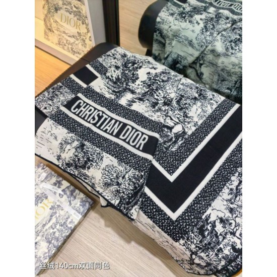 Knockoff Dior Toile de Jouy Sauvage Silk and Cashmere Twill Square Scarf Black 140 x 140 Replica Clone
