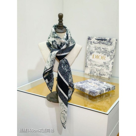 Knockoff Dior Toile de Jouy Sauvage Silk and Cashmere Twill Square Scarf Black 140 x 140 Replica Clone