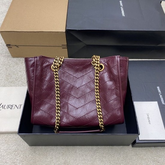 Knockoff YSL Saint Laurent Niki Small Shopping Bag Oiled and Waxed Cowhide Red Replica Clone