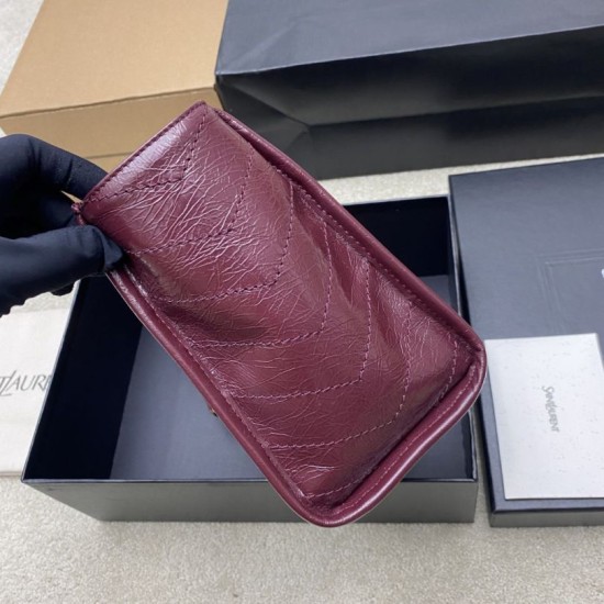 Knockoff YSL Saint Laurent Niki Small Shopping Bag Oiled and Waxed Cowhide Red Replica Clone