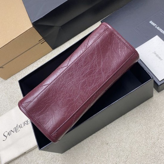 Knockoff YSL Saint Laurent Niki Small Shopping Bag Oiled and Waxed Cowhide Red Replica Clone