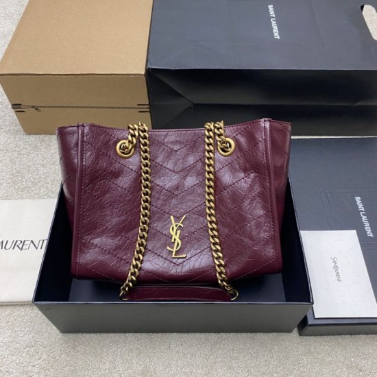 Knockoff YSL Saint Laurent Niki Small Shopping Bag Oiled and Waxed Cowhide Red Replica Clone