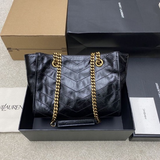 Replica YSL Saint Laurent Niki Small Shopping Bag Oiled and Waxed Cowhide Black Fake Cheap Knockoff YSL Saint Laurent Niki Small Shopping Bag Oiled and Waxed Cowhide Black Replica Clone