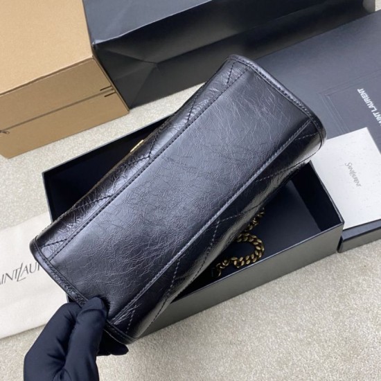 Replica YSL Saint Laurent Niki Small Shopping Bag Oiled and Waxed Cowhide Black Fake Cheap Knockoff YSL Saint Laurent Niki Small Shopping Bag Oiled and Waxed Cowhide Black Replica Clone