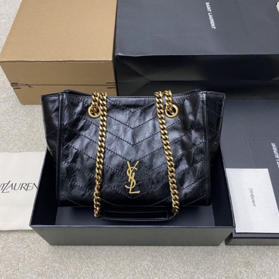 Replica YSL Saint Laurent Niki Small Shopping Bag Oiled and Waxed Cowhide Black Fake Cheap Knockoff YSL Saint Laurent Niki Small Shopping Bag Oiled and Waxed Cowhide Black Replica Clone