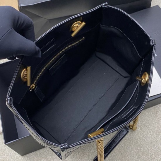 Replica YSL Saint Laurent Niki Small Shopping Bag Oiled and Waxed Cowhide Black Fake Cheap Knockoff YSL Saint Laurent Niki Small Shopping Bag Oiled and Waxed Cowhide Black Replica Clone
