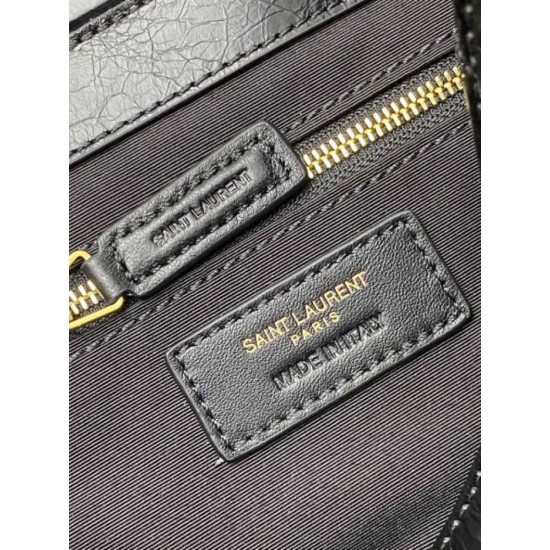 Replica YSL Saint Laurent Niki Small Shopping Bag Oiled and Waxed Cowhide Black Fake Cheap Knockoff YSL Saint Laurent Niki Small Shopping Bag Oiled and Waxed Cowhide Black Replica Clone