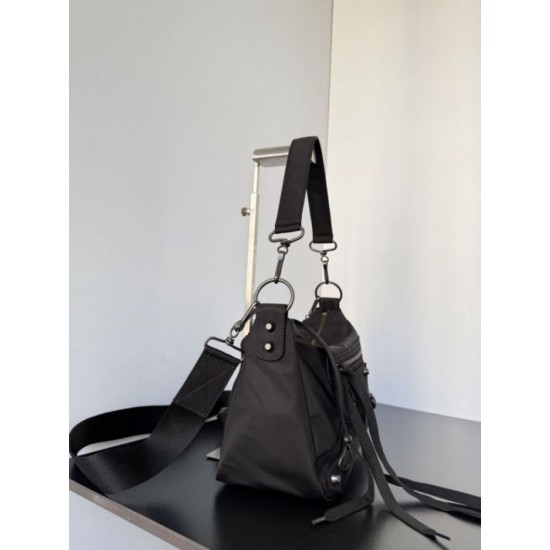 Knockoff Balenciaga Le City Moto small shoulder bag black nylon Replica Clone