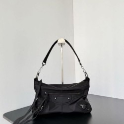 Knockoff Balenciaga Le City Moto small shoulder bag black nylon Replica Clone