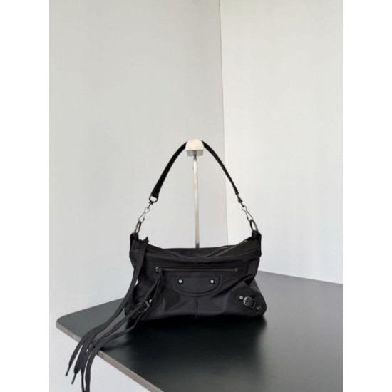 Knockoff Balenciaga Le City Moto small shoulder bag black nylon Replica Clone