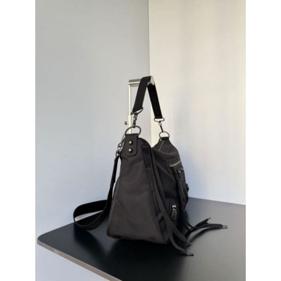 Knockoff Balenciaga Le City Moto medium shoulder bag black nylon Replica Clone