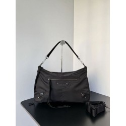 Knockoff Balenciaga Le City Moto medium shoulder bag black nylon Replica Clone