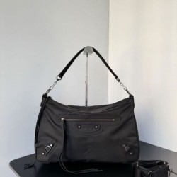 Knockoff Balenciaga Le City Moto medium shoulder bag black nylon Replica Clone