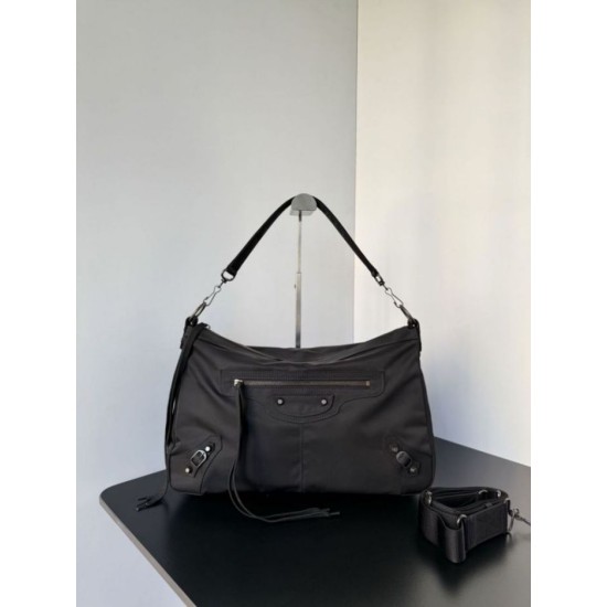 Knockoff Balenciaga Le City Moto medium shoulder bag black nylon Replica Clone