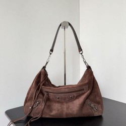 Knockoff Balenciaga Le City medium shoulder bag brown suede Replica Clone