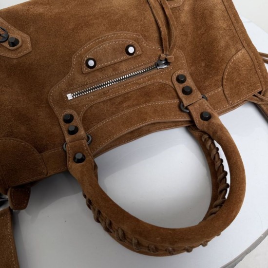 Knockoff Balenciaga Le City medium tote bag camel suede Replica Clone