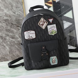 Knockoff Dior Saddle Zip Backpack Dior Oblique jacquard black Replica Clone