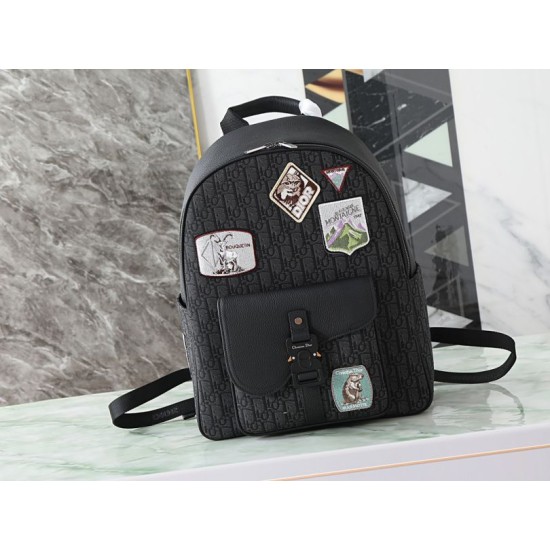 Knockoff Dior Saddle Zip Backpack Dior Oblique jacquard black Replica Clone