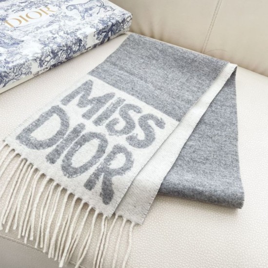 Knockoff Dior Miss Dior Graffiti reversible cashmere scarf gray/ivory 17 x 140 Replica Clone