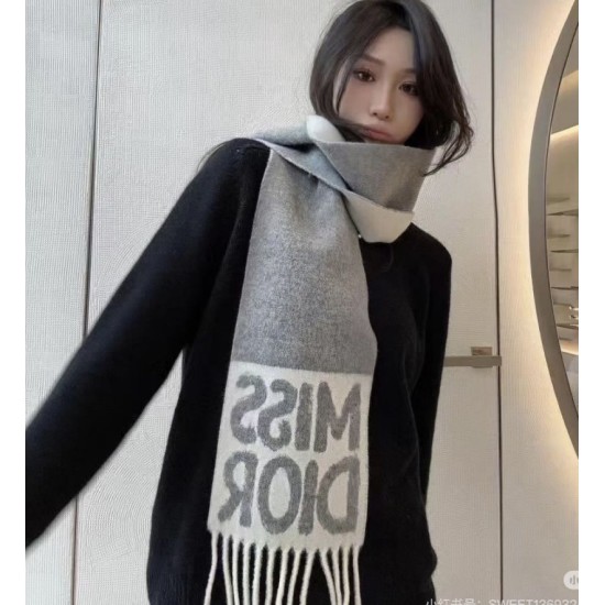 Knockoff Dior Miss Dior Graffiti reversible cashmere scarf gray/ivory 17 x 140 Replica Clone