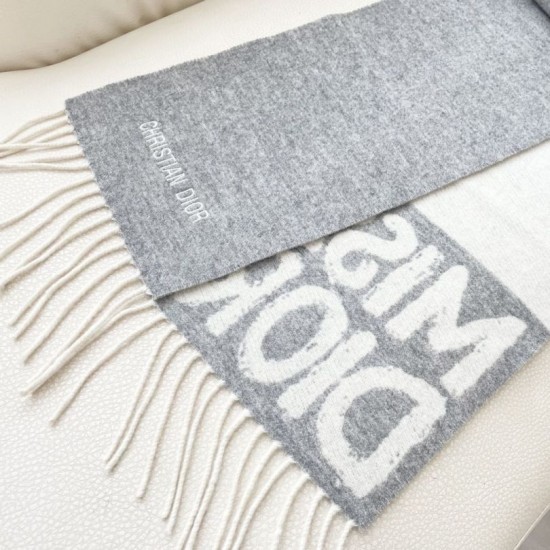 Knockoff Dior Miss Dior Graffiti reversible cashmere scarf gray/ivory 17 x 140 Replica Clone