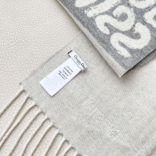 Knockoff Dior Miss Dior Graffiti reversible cashmere scarf gray/ivory 17 x 140 Replica Clone